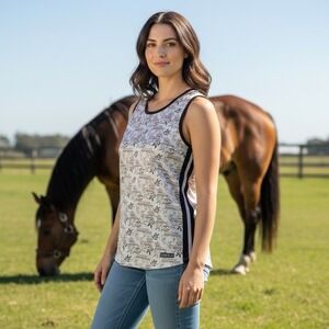 Kerrits Women's M Cool Alignment Equestrian Riding Tank Top Cream Brown EUC